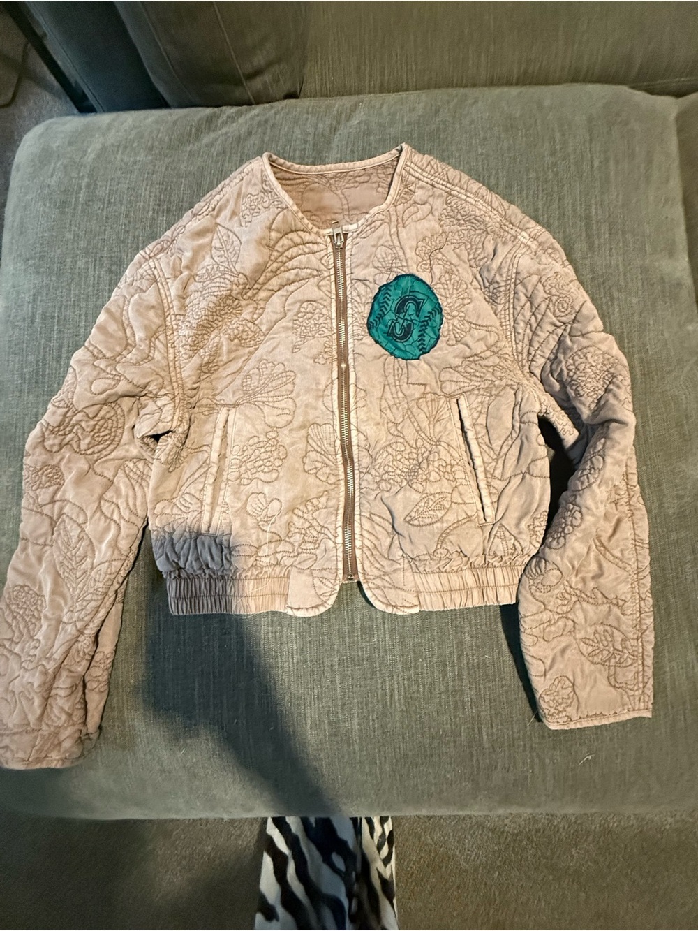 Custom Quilted Beige Rose Seattle mariners Cropped Zip Jacket Womens small xs